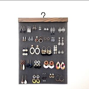 Handmade Wooden Hanging Jewelry Organizer - Black and Brown